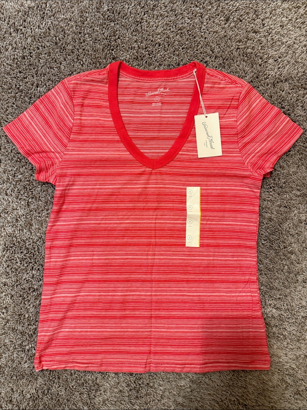 Universal Thread Red Stripe V-Neck Relaxed Fit Short Sleeve Women’s T-Shirt